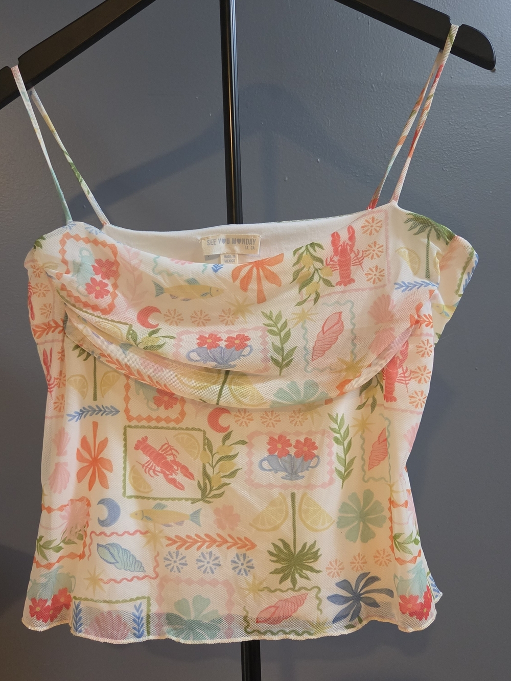 See You Monday Floral Cove Cowl Neck Cami - Pastel Multicolor
